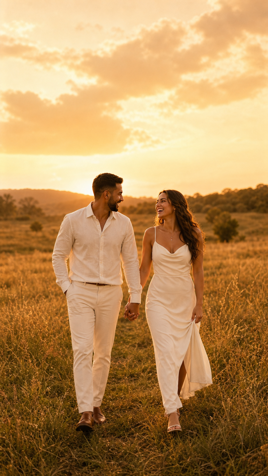 Murilo e Daniela caminhando no campo