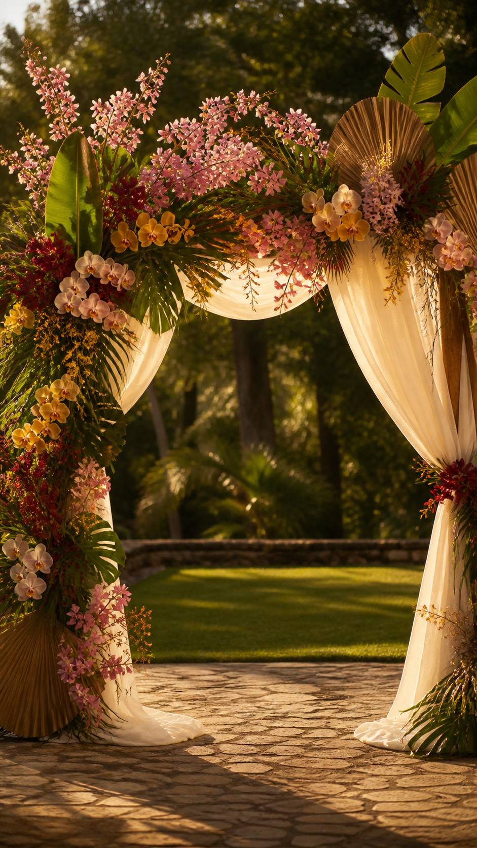 Arco de flores tropicais